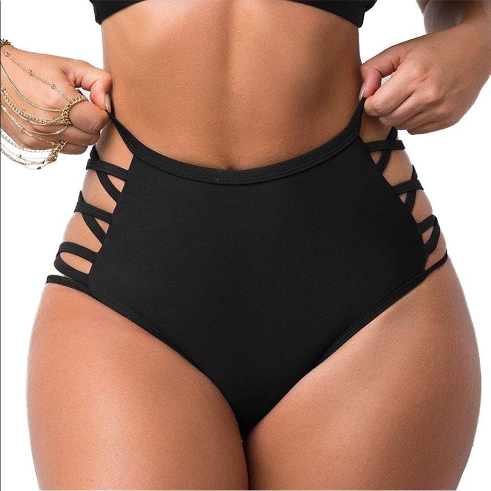 High waisted black bikini bottoms